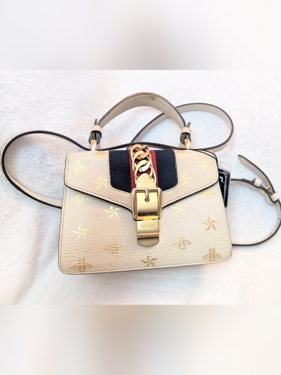 Gucci Handbags - GUCCI Sylvie Sherry Line Bee Star 2Way Leather Handbag Shoulder Bag off White 